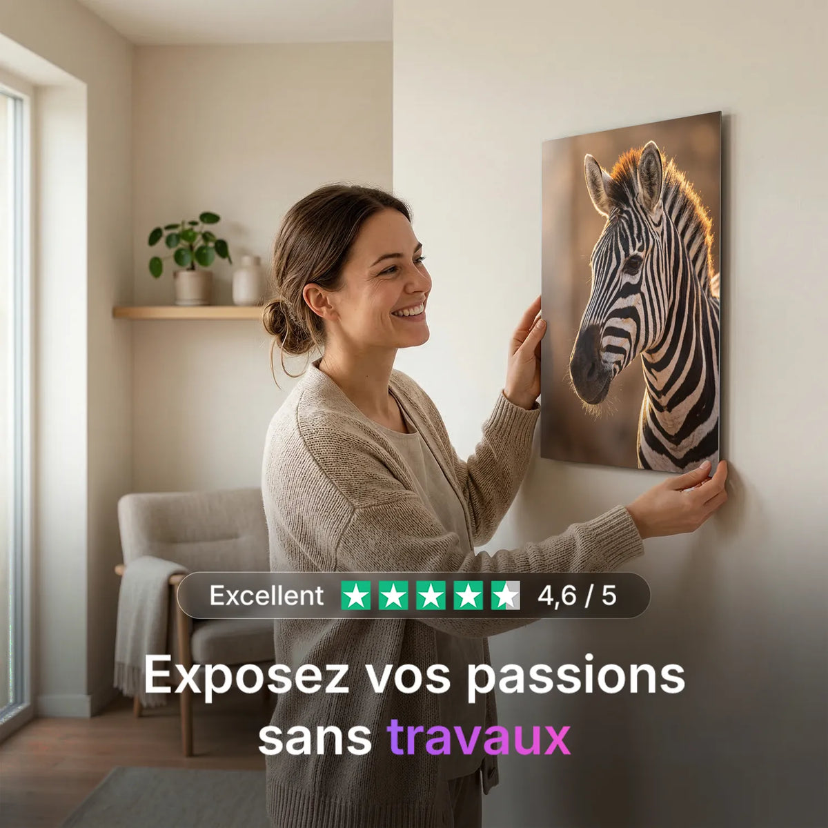 Tableau Portrait de Zèbre | en Métal Format A3