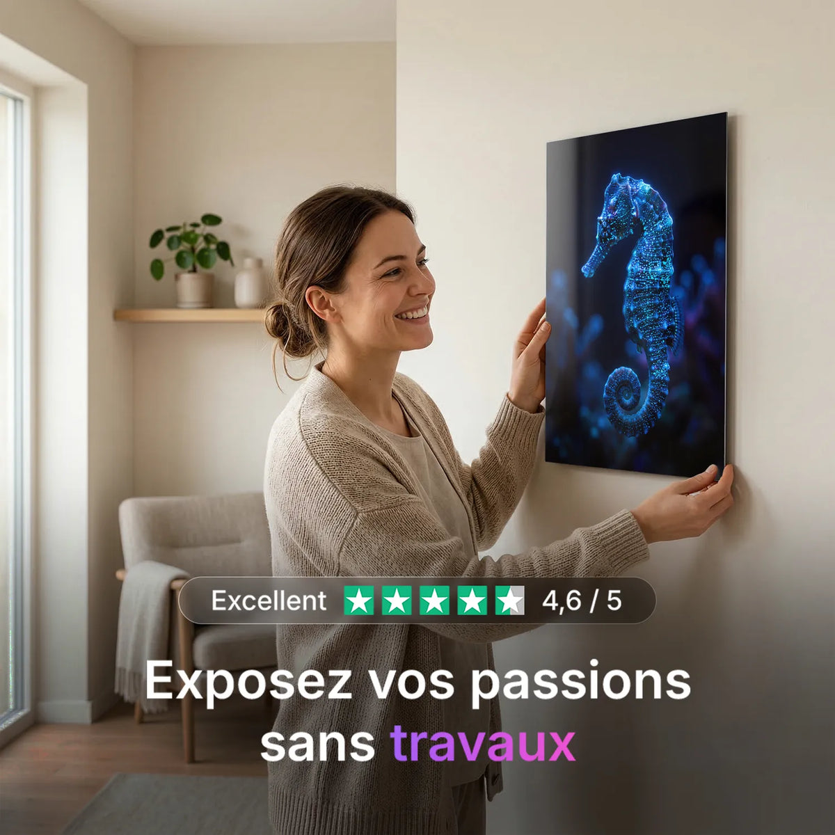 Tableau Hippocampe Bleu | en Métal Format A3
