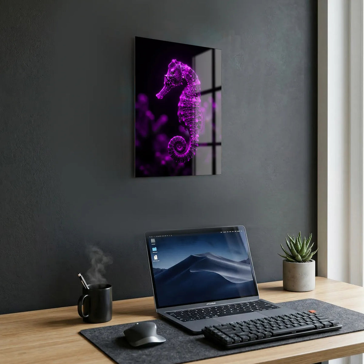 Tableau Hippocampe Violet | en Métal Format A3