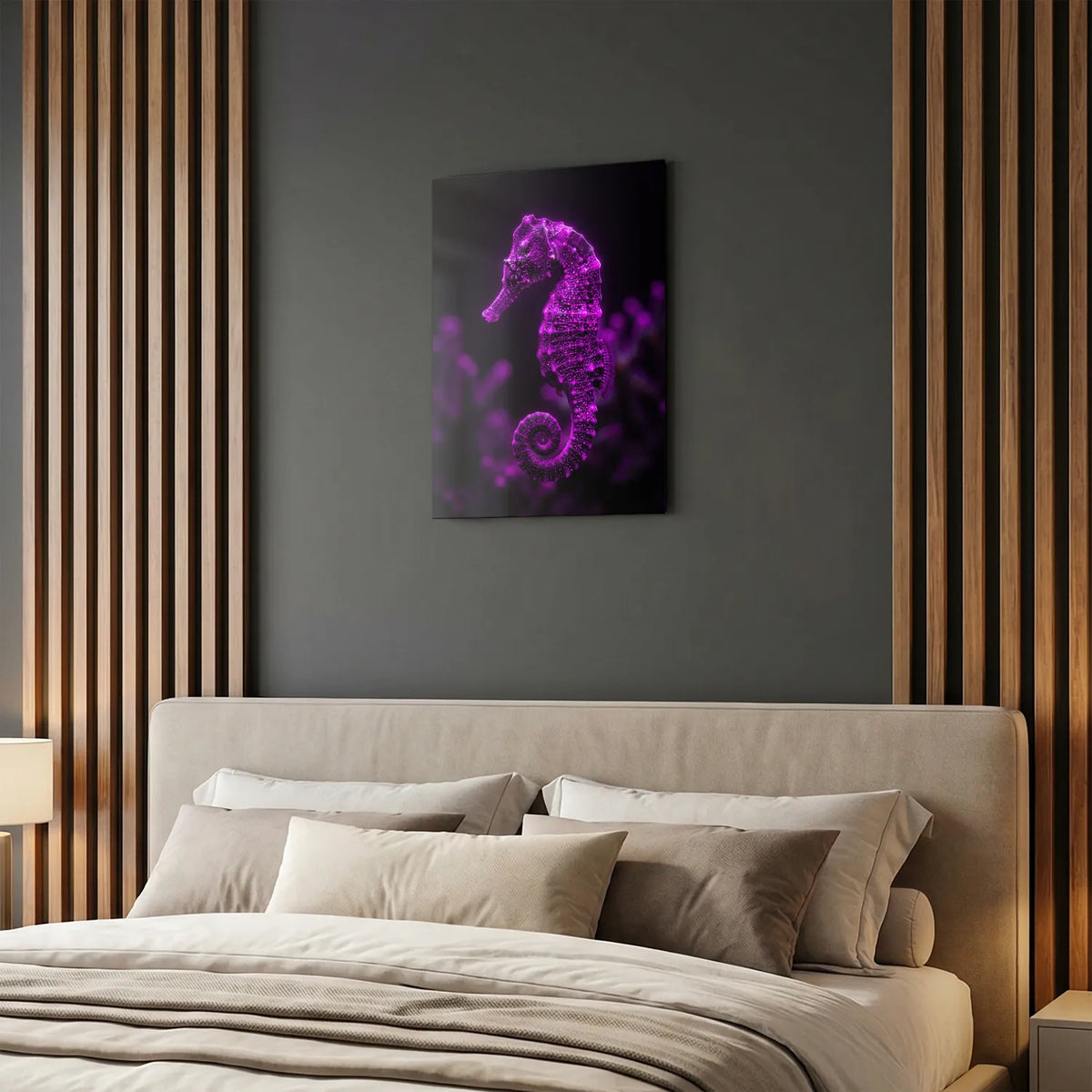 Tableau Hippocampe Violet | en Métal Format A3